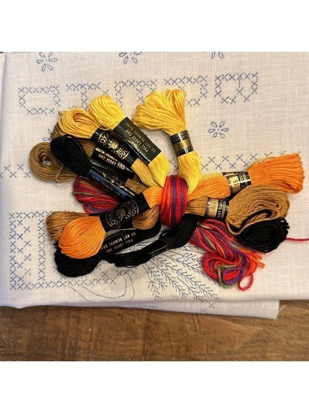 Vintage, Progress, one pair Stamped Kitchen Towels, 17x30”, + Embroidery Thread